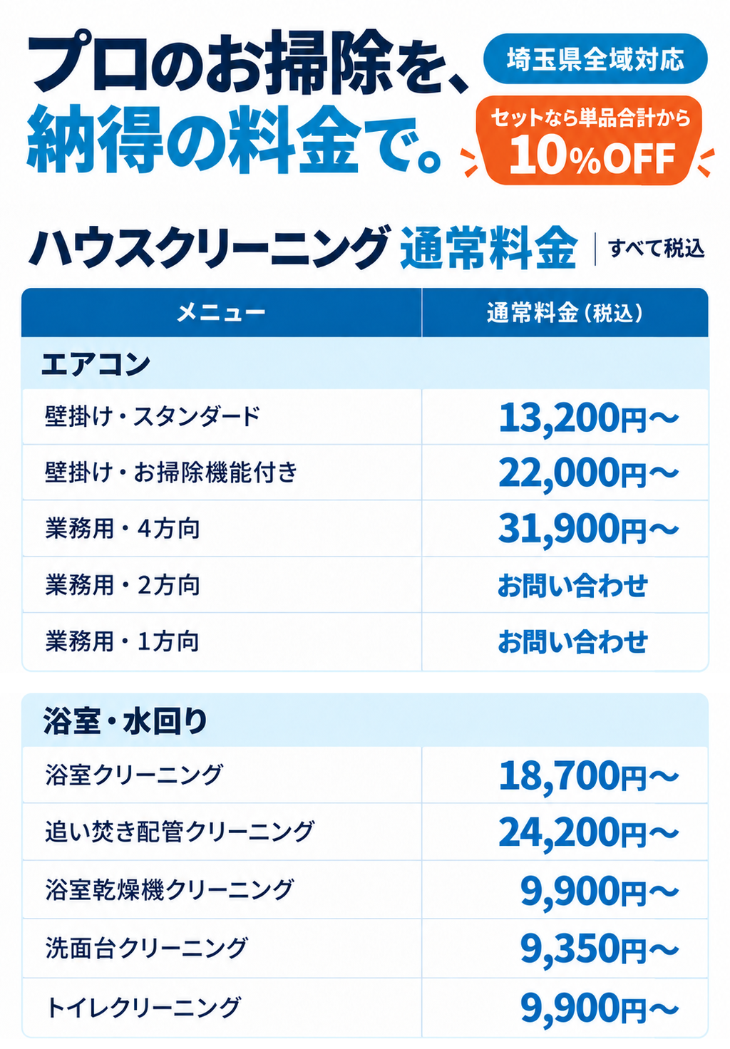通常料金 エアコン水回り